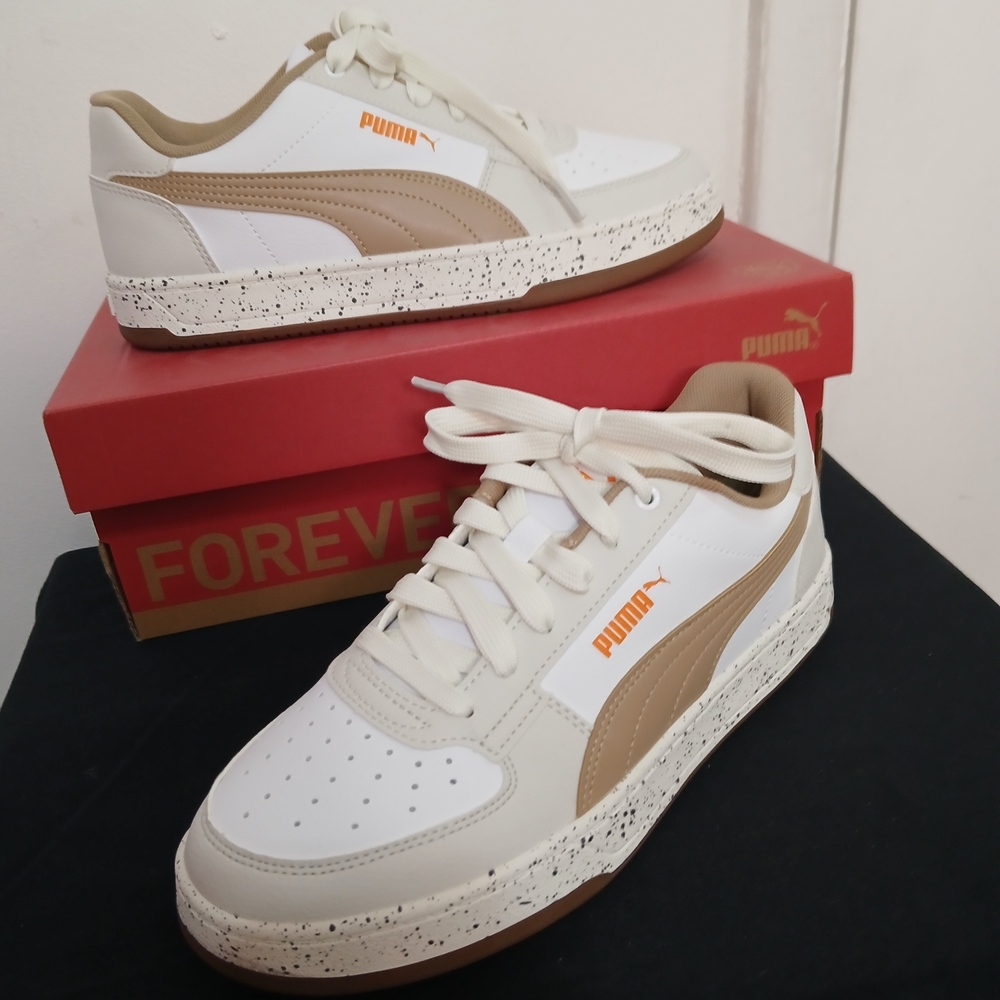 Puma White and Tan Sneakers